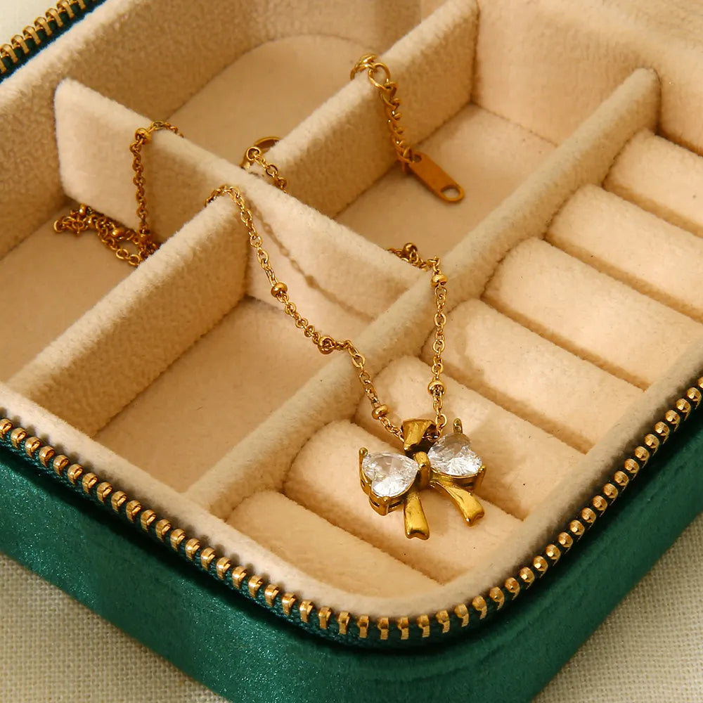 Juniper Zirconia Bow Necklace - 18K Gold Anti-Tarnish