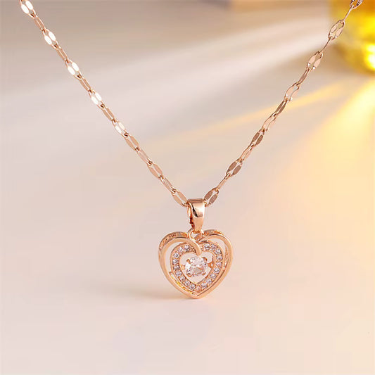Anya Double Heart Necklace - Rose Gold Anti-Tarnish