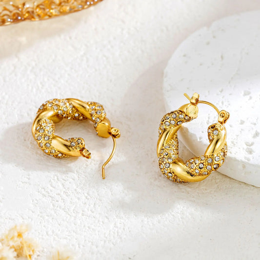 Elaine Crystal Gold Hoops – 18K Gold Anti-Tarnish