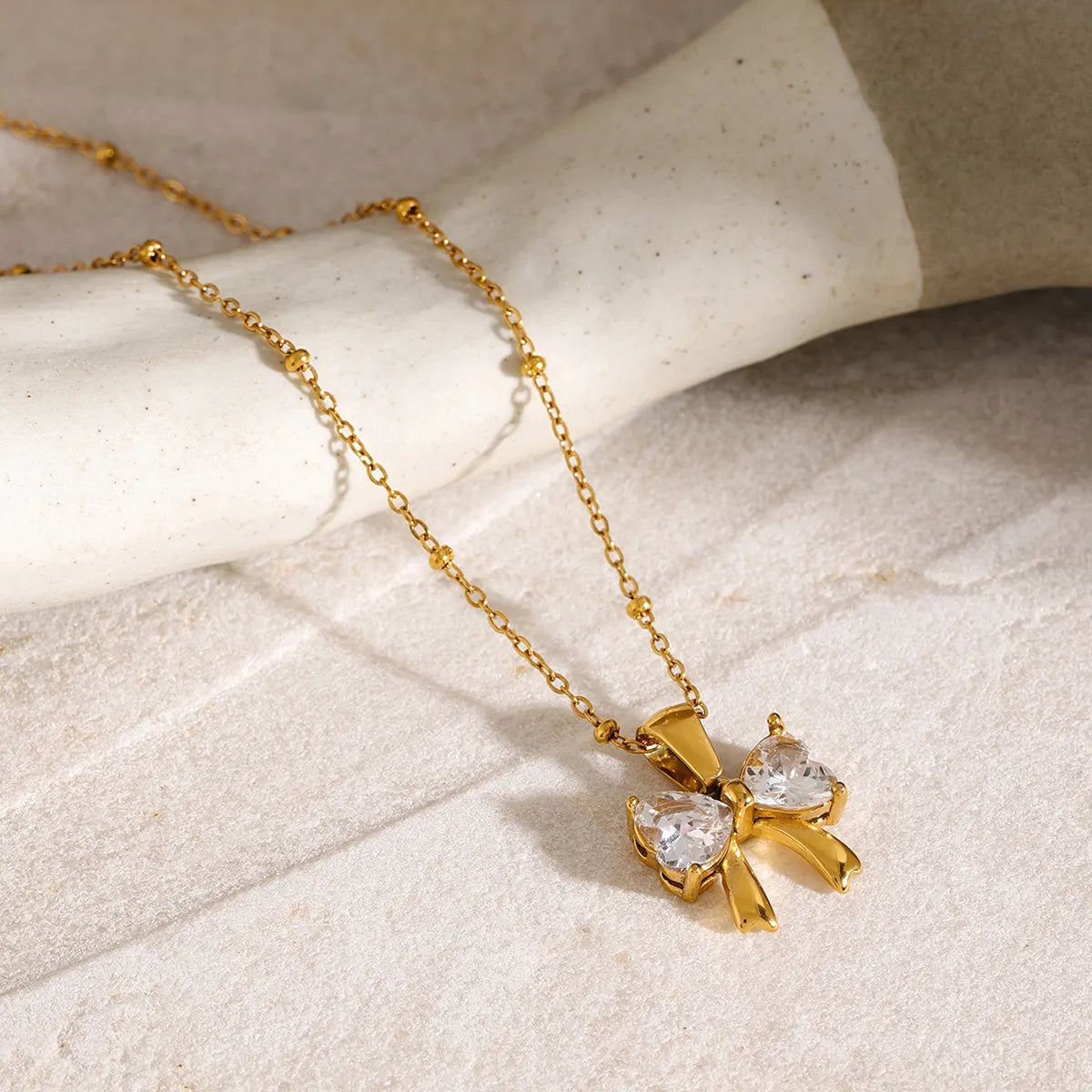 Juniper Zirconia Bow Necklace - 18K Gold Anti-Tarnish