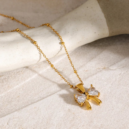 Juniper Zirconia Bow Necklace - 18K Gold Anti-Tarnish