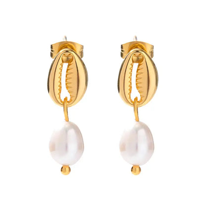 Veena Shell Pearl Earrings - 18K Gold Anti-Tarnish