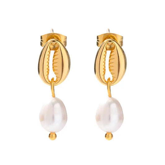Veena Shell Pearl Earrings - 18K Gold Anti-Tarnish