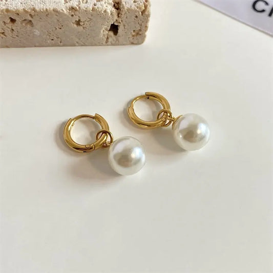 Havana Pearl Hoop Earrings - 18K Gold Anti-Tarnish