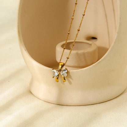 Juniper Zirconia Bow Necklace - 18K Gold Anti-Tarnish
