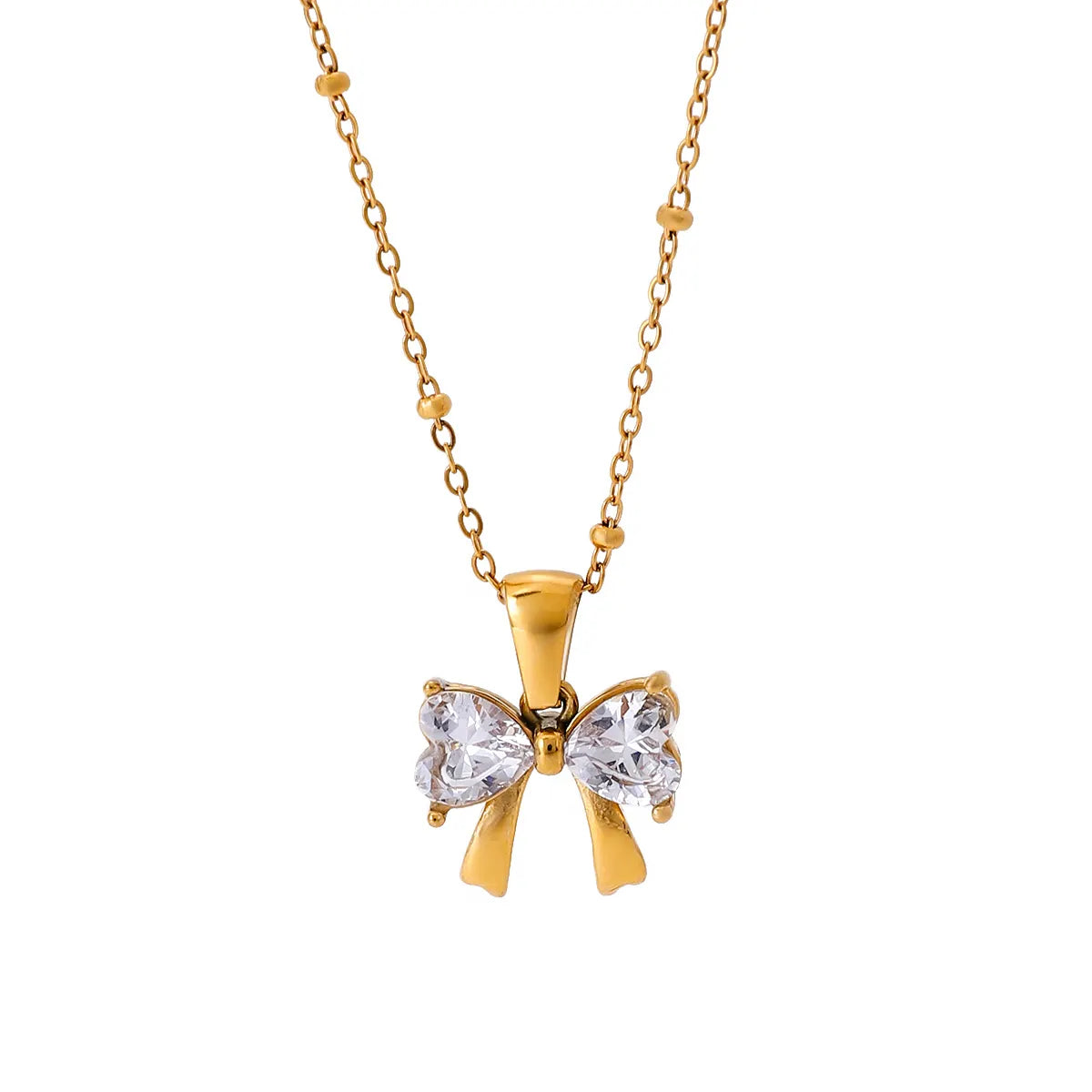 Juniper Zirconia Bow Necklace - 18K Gold Anti-Tarnish