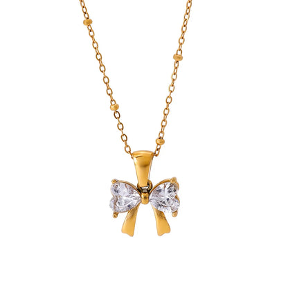 Juniper Zirconia Bow Necklace - 18K Gold Anti-Tarnish
