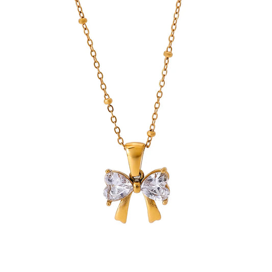 Juniper Zirconia Bow Necklace - 18K Gold Anti-Tarnish