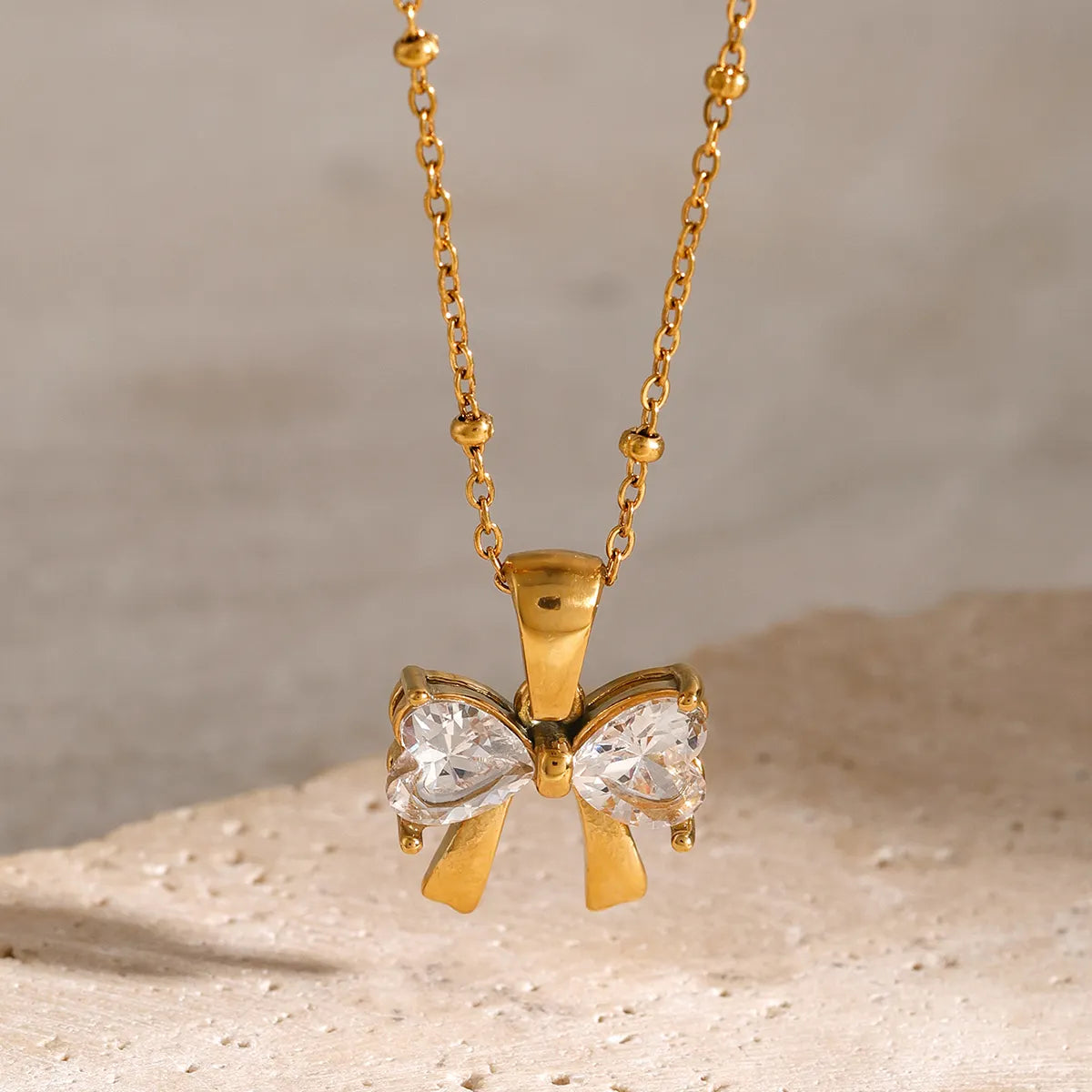 Juniper Zirconia Bow Necklace - 18K Gold Anti-Tarnish