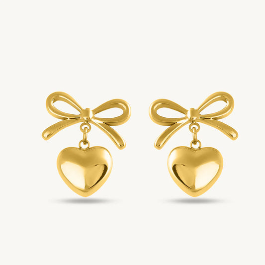 Helina Bow and Heart Earrings - 18K Gold Anti-Tarnish