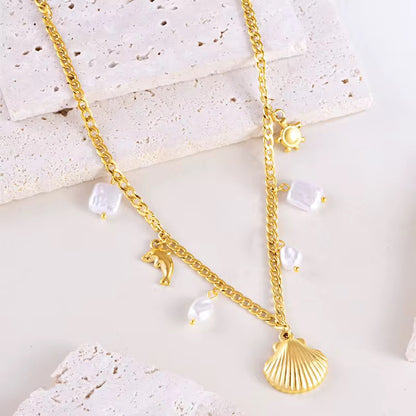 Aurielle Pearl Shell Necklace - 18K Gold Anti-Tarnish