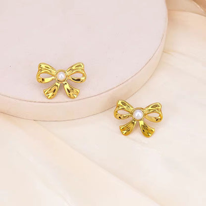 Keily Bow Stud Earrings-18K Gold Anti-Tarnish