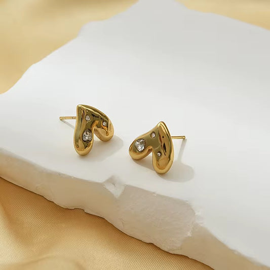 Ellis Sparkle Heart Studs -  18K Gold Anti-Tarnish