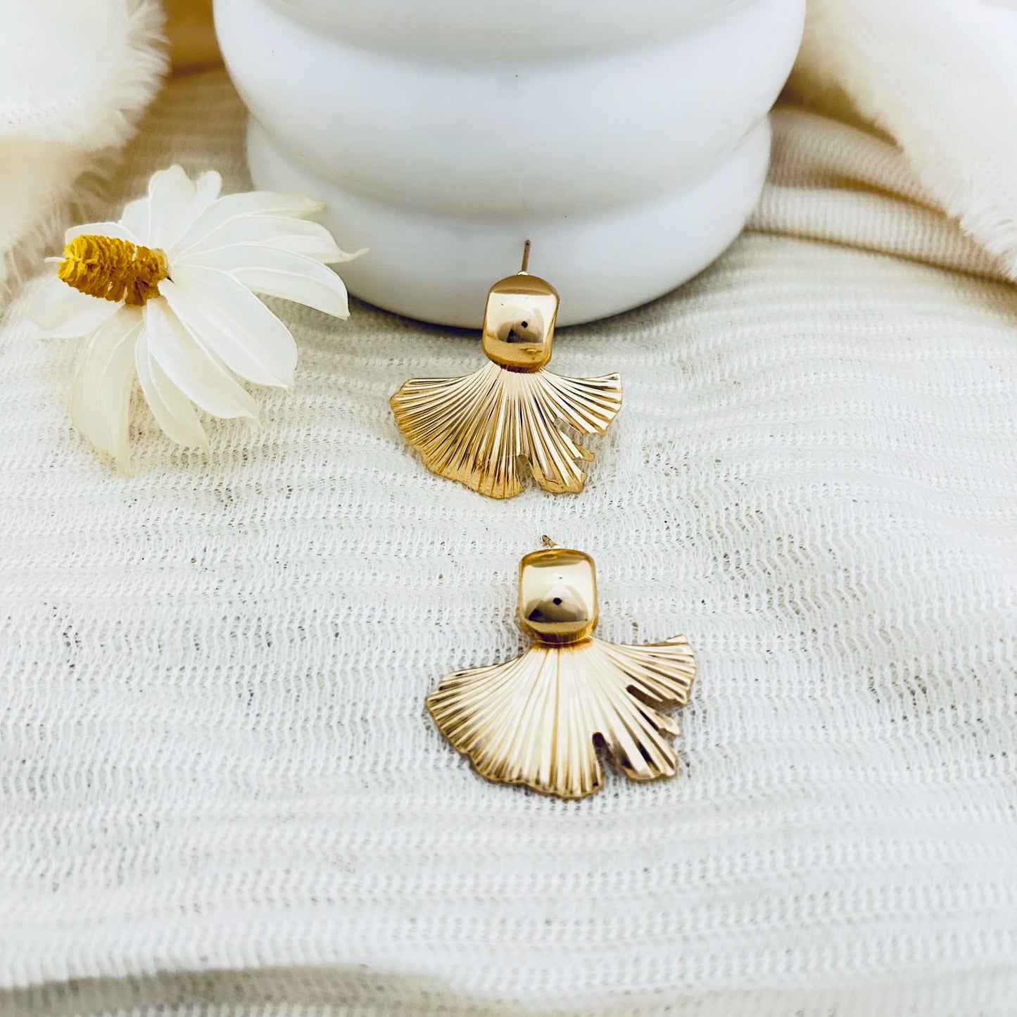 Natura Plated Leaf Earrings - 18K Gold Anti-Tarnish