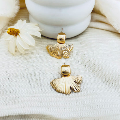 Natura Plated Leaf Earrings - 18K Gold Anti-Tarnish