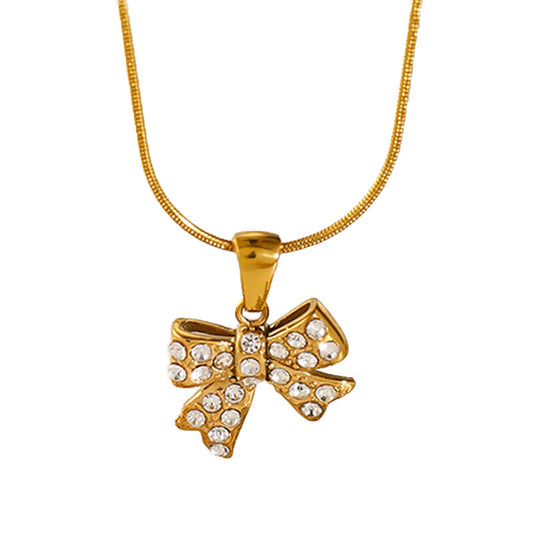 Mega Zirconia Bow Necklace - 18K Gold Anti-Tarnish
