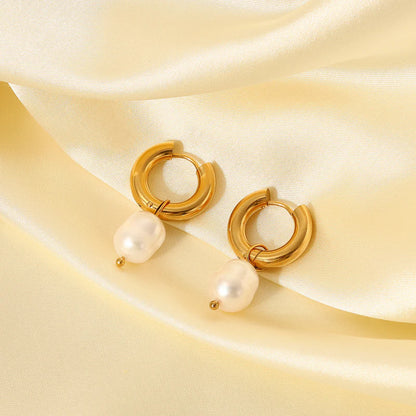 Pearl Chunky Huggies - 18K Gold Anti-Tarnish