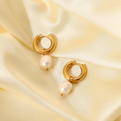 Pearl Chunky Huggies - 18K Gold Anti-Tarnish