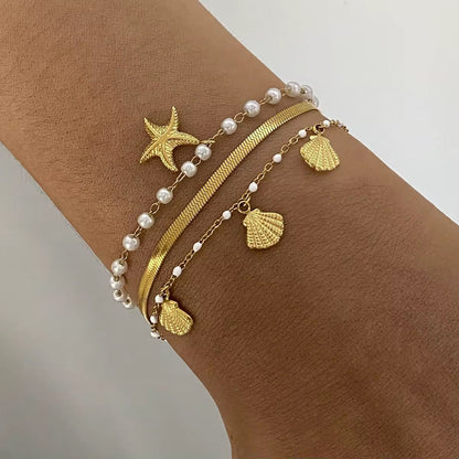 Salty and Golden Stack Bracelet – 18K Gold Anti-Tarnish