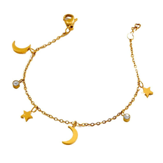 Star and Moon Charm Bracelet – 18K Gold Anti-Tarnish