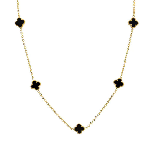 Tira Black Clover Necklace - 18K Gold Plated