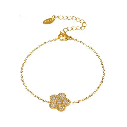 Dainty Pave Flower Bracelet – 18K Gold Anti-Tarnish