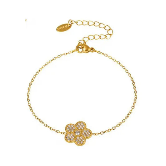 Dainty Pave Flower Bracelet – 18K Gold Anti-Tarnish