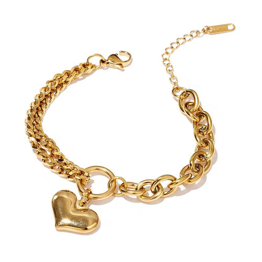 Chunky Heart Chain Bracelet – 18K Gold Anti-Tarnish