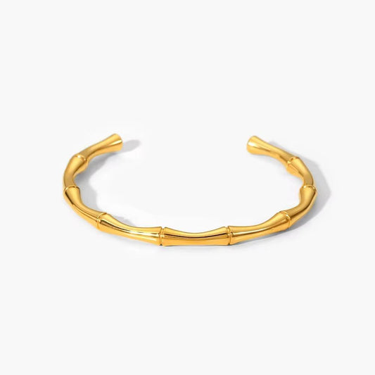 Zenya Bamboo Cuff Bracelet – 18K Gold Anti-Tarnish