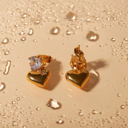 Diamond Luxe Heart Stud- 18K Gold Anti-Tarnish