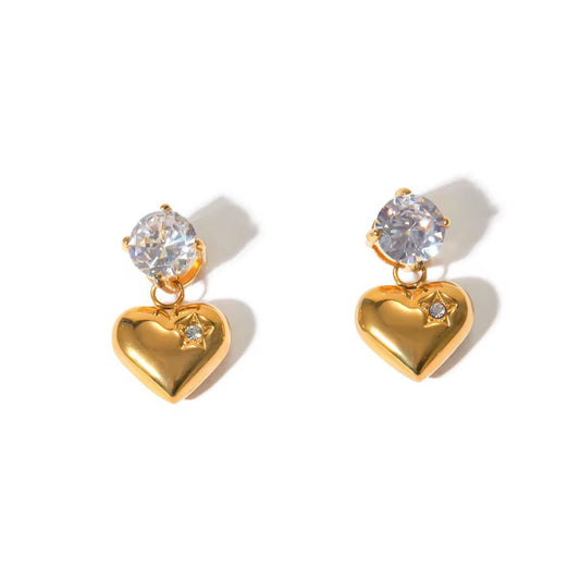 Diamond Luxe Heart Stud- 18K Gold Anti-Tarnish