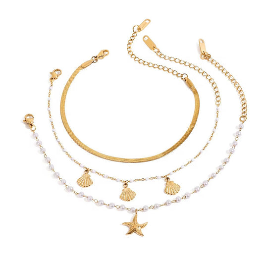 Salty and Golden Stack Bracelet – 18K Gold Anti-Tarnish