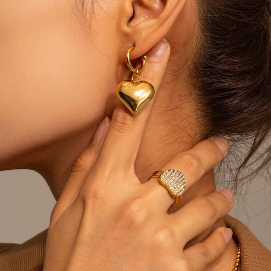 Chunky Heart Dangles-18K Gold Anti-Tarnish